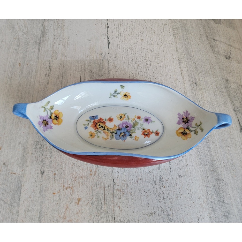 Bavaria ceramic oval floral handled bowl boat vintage kitchen home decor